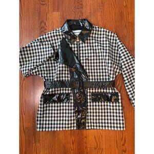 BARBOUR x ALEXA CHUNG Ivy Gingham Plaid Coat Jacket Black White Belt Women 12